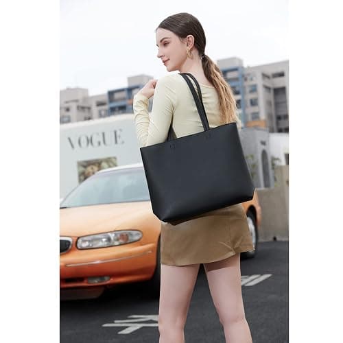 MEEGIRL Damen Henkeltaschen, Einfache Handtaschen PU Leder Tote Shopper Bag für Arbeit, Schule, Einkauf mit Reißverschluss und Innentasche thumbnail 6