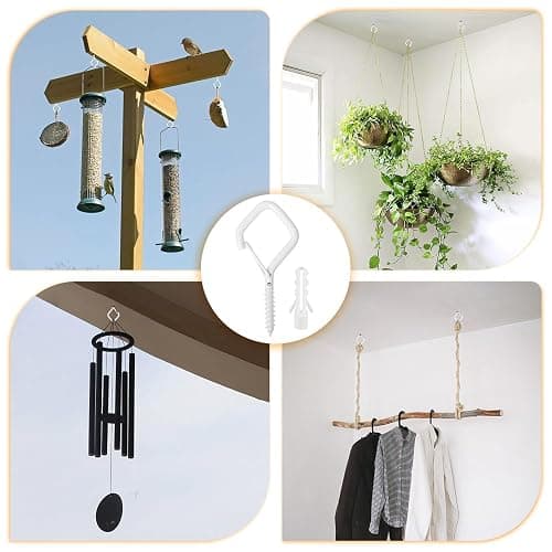 10PCS Ceiling Hooks - Heavy Duty Wall Hooks for Hanging Lights, Plants, & More - White Metal Screw-in Hooks for Garage, Siding, & Christmas Lights thumbnail 8