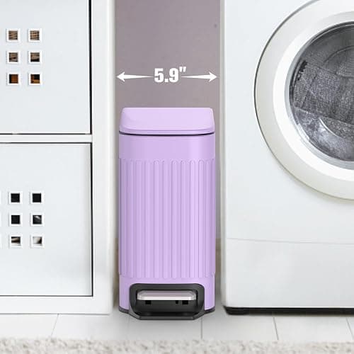 TrashAid Slim Bathroom Trash Can with Lid Soft Close, 6 Liter/1.6 Gallon Stainless Steel Small Garbage Can with Removable Inner Bucket, Step Pedal, Slim Wastebasket for Toilet, Office, Bedroom, Purple thumbnail 2