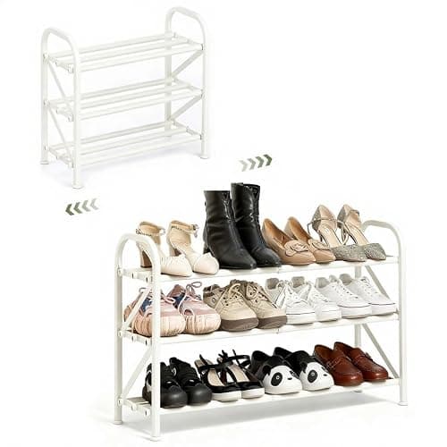 Atrastout 3-Tier Shoe Rack for Closet, 16"-32" Expandable Shoe Rack Adjustable for Entryway Closet Doorway Sturdy Metal, White - Image 1