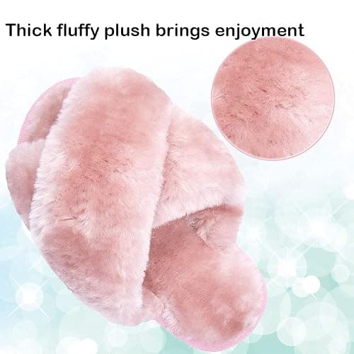 Fadezar Girls Fluffy Cute Fuzzy Slippers - Open Toe Warm Fur Slides Cross Band Plush Slip on House Indoor Slippers thumbnail 3