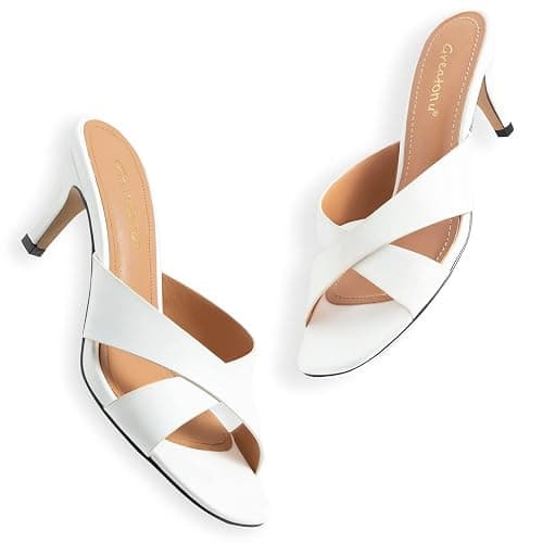 Greatonu Women's Kitten Heels Sandals for Women 2026 Square Open Toe Kitten Heeled Sandals Cross Strap Slip on 2.5 Inch Heeled Sandals thumbnail 4