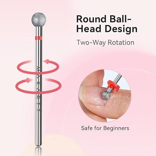 Makartt Nail Drill Bit - Ball Shape Cuticle Safety Carbide 3/32''(Fine - F) | Diamond Professional Nail Bit Nail Cleaner for Dead Skin Nail Prepare Two Way Rotate Manicure Nail Salon Supplies thumbnail 4