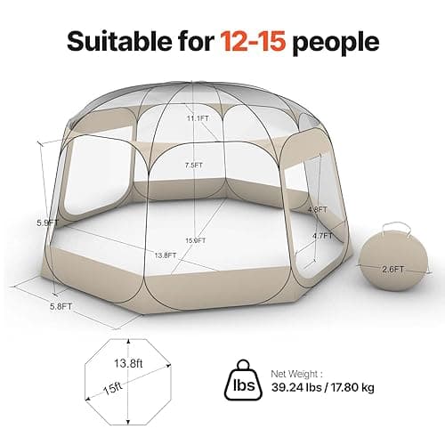 VEVOR Pop up Sports Tent, 8 Sizes Optional Clear Bubble Tent for 1-6 Person, Waterproof Outdoor Pod with Floor Mat & Top Cover, Garden Igloo Dome Tents Camping Shelter for Sports Watching thumbnail 10