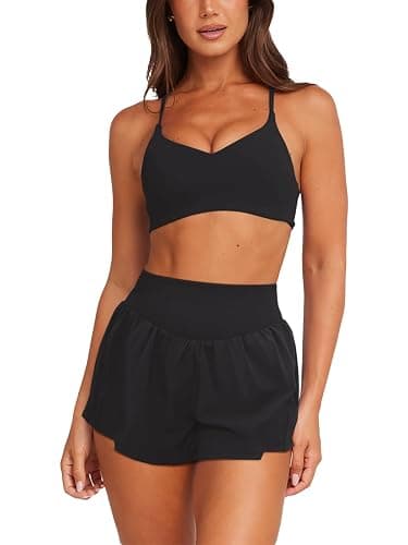 LASLULU Womens Ribbed High Waisted Gym Shorts Running Shorts Zip Pocket thumbnail 2