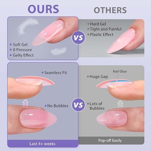 BTArtbox Short Almond Nail Tips - Soft Gel XCOATTIPS Natural Press On Nails, Pre-colored Gel Nails Full Cover Fake Nails Nude for for Daily Nail Art thumbnail 4