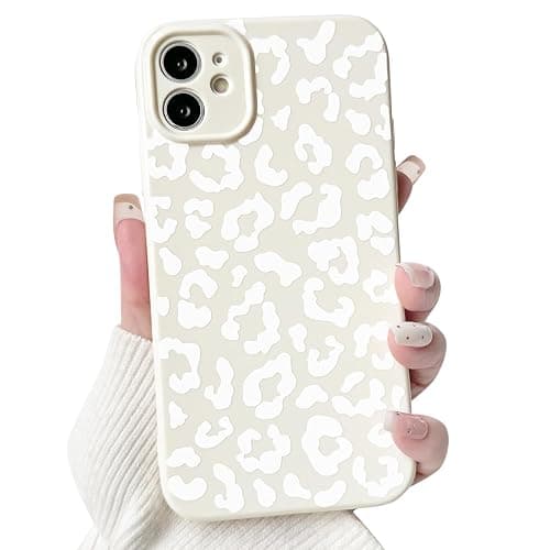 NITITOP Compatible with iPhone 12 Case Aesthetic Cute Leopard Print Pattern for Women Girls Men Trendy Slim Fit TPU Bumper Silicone Shockproof Full Camera Protection Cover - White - Image 1