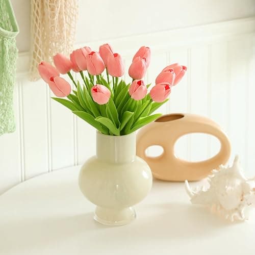 ucky Pink Artificial Flowers 20 Pcs Fake Tulips Realistic Touch Spring Summer Fake Flowers for Home Decor, Outdoor Garden Parties and Wedding Deco thumbnail 2