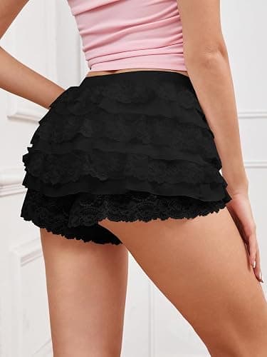 Women Y2K Lace Multi-Layered Bloomers, Lolita Ruffle Shorts, Sexy Short Pumpkin Pants, Elastic Waist Sweet Pettipants thumbnail 3