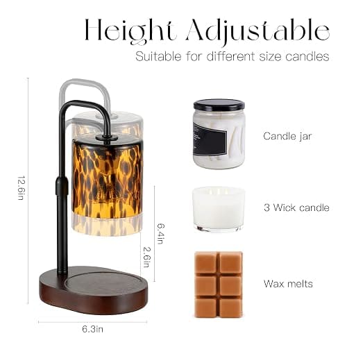 Candeldo Candle Warmer Lamp with Timer, Tortoise Shell Glass Shade | Height Adjustable, Dimmable, with Leopard-Inspired Details, Vintage Home Decor, Includes 2 Bulbs thumbnail 2