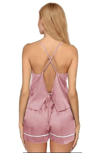 WJing Yi Jia 3Pcs Silk Pajamas Set for Women XS-4XL Satin Pajama Lingerie Pjs Cami Tops Silky Pj Sets Sleepwear Nightwear thumbnail 2