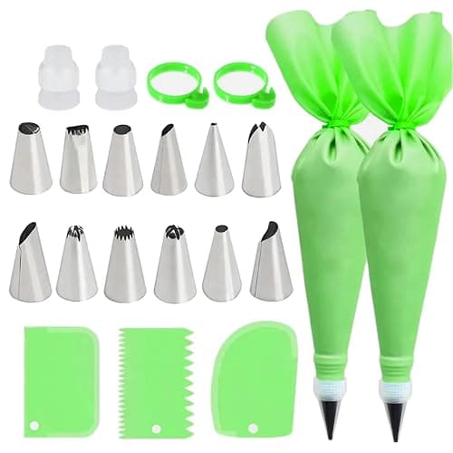21pcs Cake Decorating Tool Kit – Includes 2 Silicone Reusable Piping Bags, 16 Piping Tips, 3 Cake Scrapers – DIY Cake Decorations and Baking Tools thumbnail 3