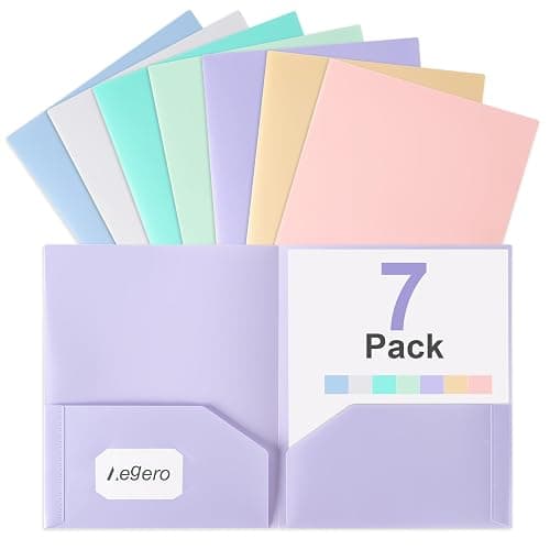 Aegero Plastic Folders with Pockets (7 Pack, Sweet Colors), Durable Heavy Duty File Folders with Business Card Slot, 2-Pocket Folder for Schoolwork & Office,Letter Size - Image 1
