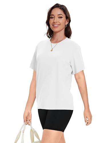 Kinglaman 4 Pack Women Basic T Shirts Tees Workout Short Sleeve Casual Tops | Loose fit, Crew neck, Athletic gym tops, Soft fabric for daily workout wear thumbnail 3