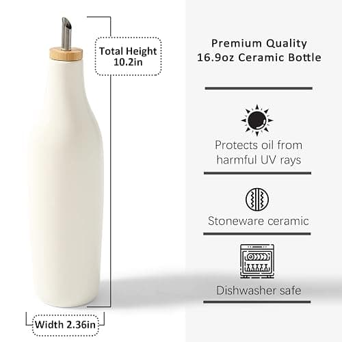 HOMCDALY Ceramic Olive Oil Dispenser for Kitchen, Stoneware 16oz Oil and Vinegar Bottles Dispenser, Kitchen Dispenser Bottle for EVOO Vinegar Syrups, Modern Farmhouse Design(W) thumbnail 3