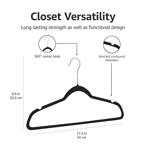 Amazon Basics Slim, Velvet, Non-Slip Suit Clothes Hangers, Black/Rose Gold - Pack of 100 thumbnail 3