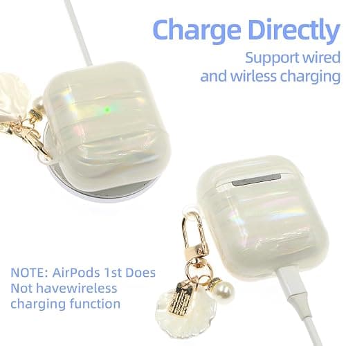 Compatible with AirPod Case 1st/2nd Generation, Shell Print Protective Case Cover for AirPods with Cleaner Kit and Shell Keychain Accessories for Women Girls (Shell Print) thumbnail 5