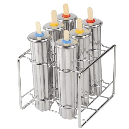 Stainless Steel Popsicle Molds, Set of 6 Ice Cream Maker, Ice Pop Molds With Holder, Metal Reusable Homemade Popsicle Molds with Sticks and Bags (Flower Cup) - Image 1