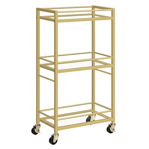 MAHANCRIS Bar Cart for The Home, 3-Tier Drink Cart on Wheels, Home Bar Serving Cart, Mini Bar Cart for Small Space, Kitchen, Dining Room, Gold RCJ40B01 thumbnail 9