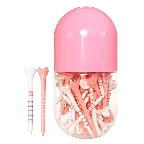 EWILLING Stable & Durable Plastic Golf Tees 60Pcs Size 2-3/4 Inch or 3-1/4 Inch Packaged in Plastic Jar with Lid Available Pink White Blue Color - Pink White 3-1/4"