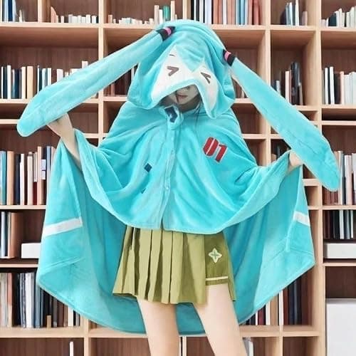 Anime Hatsune Miku Hooded Blanket Soft Vocaloid Cosplay Kawaii Shawl 63" x 39" thumbnail 5
