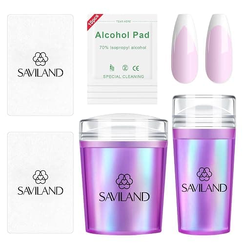 Saviland French Tip Nail Stamp: 5PCS Purple Radium Jelly Stamper Nail Art Stamper Kit, Long & Short Clear Silicone Nail Stamping with Scrapers Nail Stamp for French Manicure - Image 1