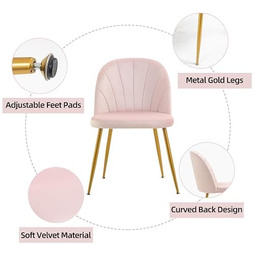 Newnno Velvet Dining Chairs Set of 4, Upholstered Mid Century Modern Dining Chairs, Armless Accent Chair with Metal Gold Legs for Living Room, Kitchen, Dining Room, Pink thumbnail 6