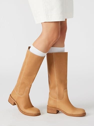 SUIARA Knee High Boots Women Square Toe Chunky Block Heel Banana Campus Boot Wide Calf Comfortable Low Heel Riding Long Boots thumbnail 2