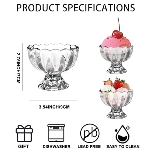 Vintage Glass Dessert Bowls, Ice Cream cups, 5oz Dessert cups, for Sundae, Fruit, Ice Cream, Pudding, small snacks,Condiment (12) thumbnail 3