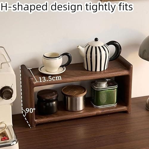QDZC Organisateur de station à café sur comptoir, support à mugs en bois 2 niveaux, étagère de comptoir de cuisine pour accessoires de bar à thé et à café, support pour matcha brown thumbnail 2