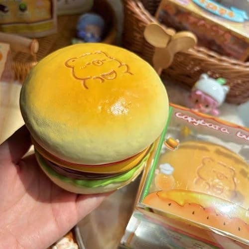 Slow Rising Food Squishies with Creamy Butter Scent, Realistic Large Hamburger Stress Relief Fidget Toys for Adults, Soft Sensory Squeeze Bun for Office Desk Party Favors(Brown Hamburg) thumbnail 2