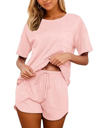 KCW Pajamas for Women Set 2 Piece 100% Cotton Lounge Sets Short Sleeve Top and Shorts Pj Set Sleepwear Outfits - Size Large - Image 1