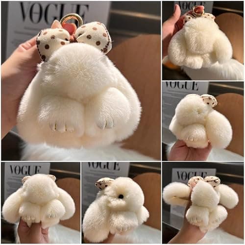 Soft Fluffy Rabbit Keychain Cute Plush Bunny Key Rings Plush Bunny Key Rings Faux Fur Keyring Pompom Keychain Decoration thumbnail 4