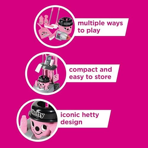 Casdon Henry & Hetty Toys - Hetty Deluxe Cleaning Trolley - Pink Hetty-Inspired Toy Playset with Working Hand Vacuum - Kids Cleaning Trolley Set with Accessories - For Children Aged 3+ thumbnail 6
