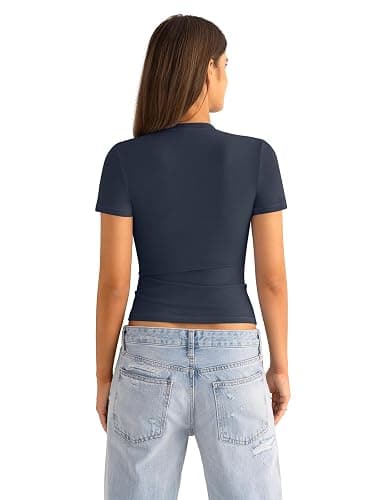 EasyGala Womens Cotton Crew Neck Short Sleeve Shirts Summer Top Trendy Fitted Crop Tops Basic Going Out Tee thumbnail 5
