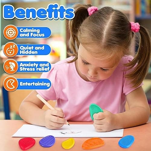 6 Pcs Sensory Stones - Silent Fidget Toys for Kids Adults - Calming Sensory Toys for Autism - Silicon Sensory Fidget Worry Stones - Fidgets for School, Workplace with Anxiety Relief for Kids Adults thumbnail 4