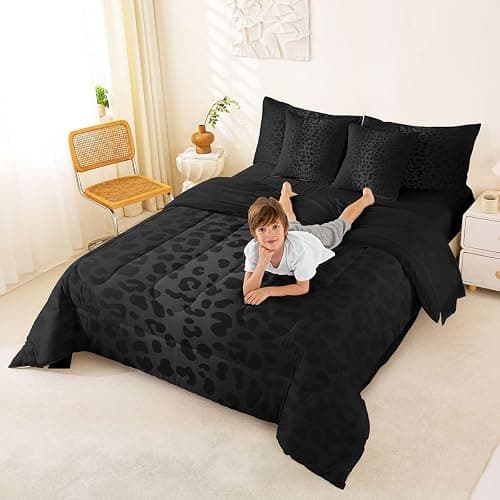 Feelyou Animal Print Leopard Cheetah Comforter Set Full Size Bed in a Bag | Bed All Season Bedding Set 7Pcs Black Warm Cozy Breathable Lightweight thumbnail 9