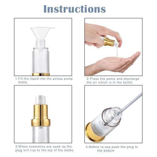 XQNCBY Golden Airless Pump Bottle Travel Set with Box Refillable Cosmetic Vacuum Pump Bottle Such as Hand Soap,Toner,Foundation,Hair Oil,Lotion and Cream (Golden, 5ml-10ml-20g) thumbnail 7