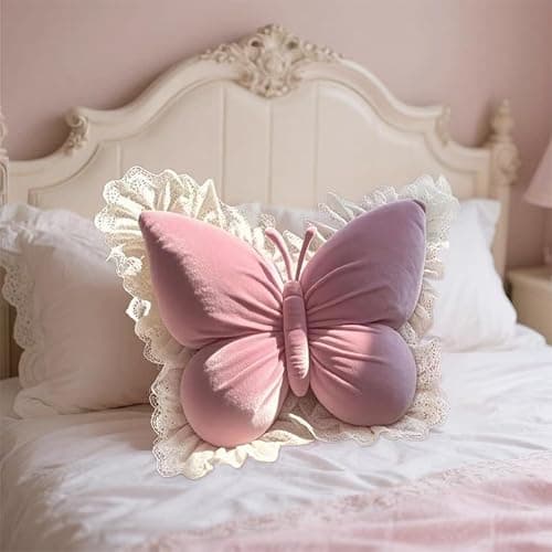 AHXHWKA Butterfly Throw Pillow, Butterfly Shaped Decorative Pillow for Sofa Couch Bed, Plush Velvet Lumbar Support Cushion for Office Chair & Car Seat (Pink) thumbnail 4