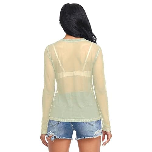 CTYSHTDL Women Mesh Tops Sexy- Sheer Long Sleeve Shirts Crew Neck Going Out Tops thumbnail 5