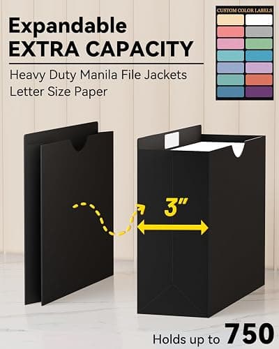 ANSOOK Manila File Jackets & File Pockets Letter Size,Reinforced Straight Cut Tab,Heavy Duty 3" Expansion Manila Folders,Designed for Use in Standard Hanging Files,12 Pack Project File Jackets thumbnail 4
