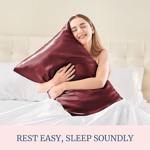 BEDELITE Satin Pillowcase for Hair and Skin, Super Soft and Cooling Similar to Silk Pillow Cases 2 Pack with Envelope Closure, Gift for Women Men(20"x26" Standard Size, Burgundy) thumbnail 6