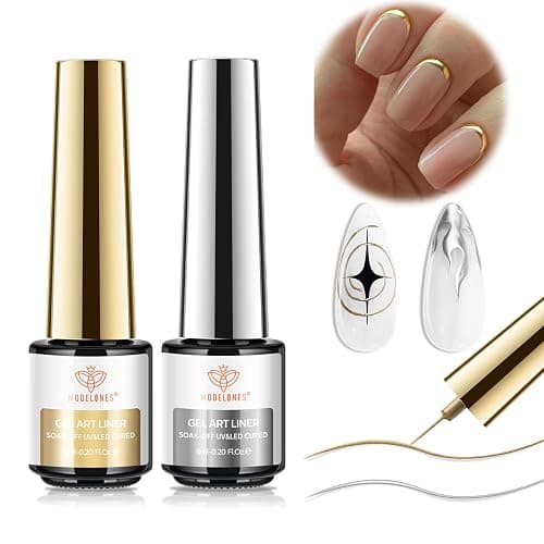 modelones Metallic Gold Silver Gel Liner Nail Polish 2 Pcs Chrome Mirror 3D Effect Nail Art Polish Bronze Thin Brush For Swirl Soak Off French Tip DIY Salon Nail Glue Manicure Gift For Women Girls thumbnail 9