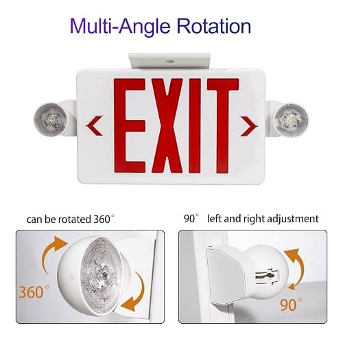 CM MZY LED Exit Sign with Emergency Lights,Exit Sign Light with Battery Backup, Red Letter Emergency Lights with Two Adjustable Heads,AC 120V/277V, UL Certified,1 Pack thumbnail 4