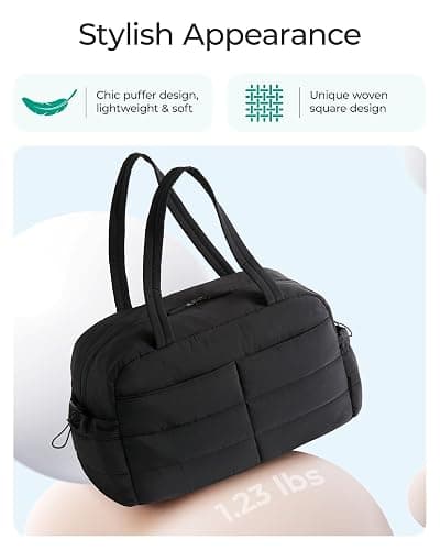 BAGSMART Gym Bag for Women with Toiletry Pouch, Lightweight Weekender Bags for Women with Wet Pocket, 31L Quilted Travel Duffle Carry On Bag, Weekender Overnight Bag for Travel,Water Resistant,Black thumbnail 7