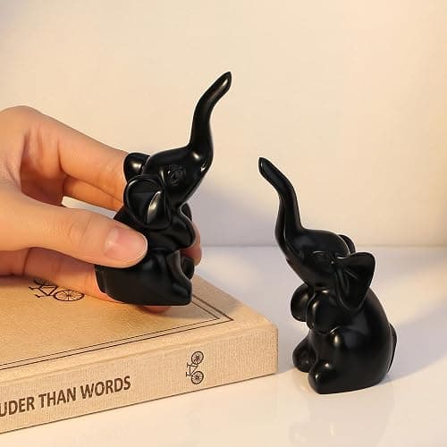 DUQGUHO Mini Black Elephant Gifts for Women, Modern Style Small Animal Statue, 2PCS Elephant Decor for Desk Shelves 3.5Inch thumbnail 4