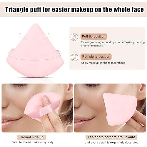 8 Pcs Cotton Powder Puff Face,JASSINS Triangle super soft for Both dry and wet Makeup Setting/Concealer/Loose and Body Powder/Foundation/Blush Makeup Sponge Set (Pink) thumbnail 5