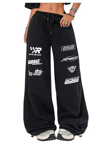 GORGLITTER Women's Graphic Y2K Baggy Stacked Sweatpants Letter Wide Leg Sweat Pants Drawstring Straight Pant - Image 1
