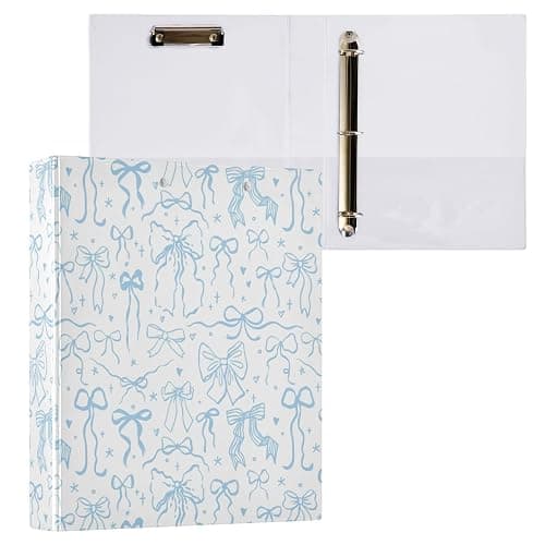 Aslsiy Doodle Bow Knots Blue 3 Ring Binder 1.5 Inch Coquette Round Clipboard Binder Decorative Harcover Binder Organizer for Office Supplies - Multi26 - Image 1