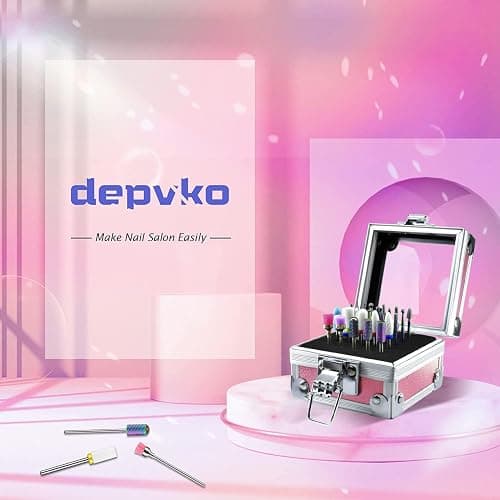 Depvko 21Pcs Nail Drill Bits Set with Portable Pink Case, 3/32 Inch Drill Bits for Nails, Ceramic Diamond Carbide Cuticle Nail Bits effile Remover Bits bits for Home Salon Acrylic Gel Nail Polish thumbnail 7